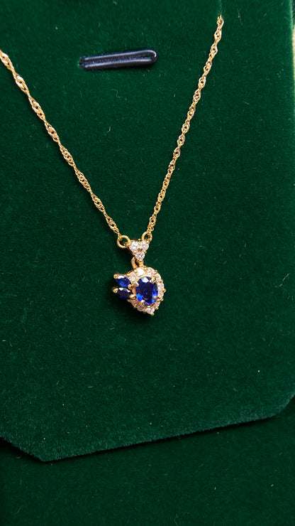 750‰ Gold/18K Gold &Sapphire&Diamond Necklace| Sapphire: 0.55ct｜Diamonds：0.23ct｜Japanese Vintage Estate Jewelry -BPBG