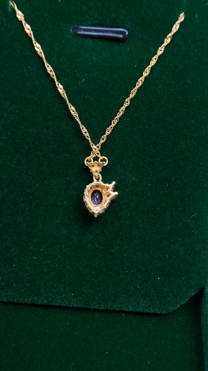 750‰ Gold/18K Gold &Sapphire&Diamond Necklace| Sapphire: 0.55ct｜Diamonds：0.23ct｜Japanese Vintage Estate Jewelry -BPBG