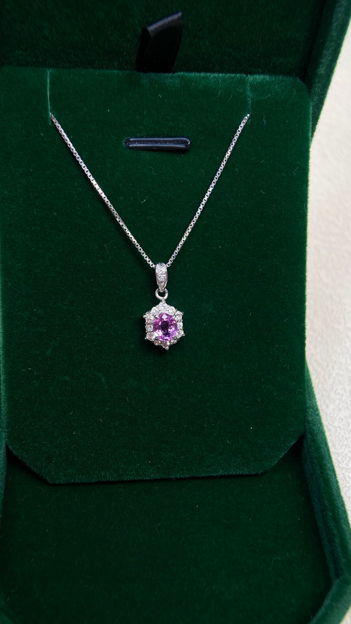 Pt850 platinum&Pink sapphire&Diamond Necklace| Pink sapphire: 0.74ct｜Diamonds：0.23ct｜Japanese Vintage Estate Jewelry -BOPV