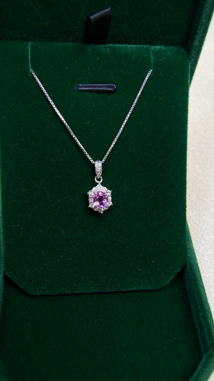 Pt850 platinum&Pink sapphire&Diamond Necklace| Pink sapphire: 0.74ct｜Diamonds：0.23ct｜Japanese Vintage Estate Jewelry -BOPV