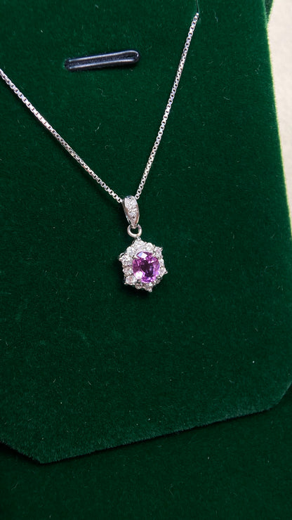Pt850 platinum&Pink sapphire&Diamond Necklace| Pink sapphire: 0.74ct｜Diamonds：0.23ct｜Japanese Vintage Estate Jewelry -BOPV