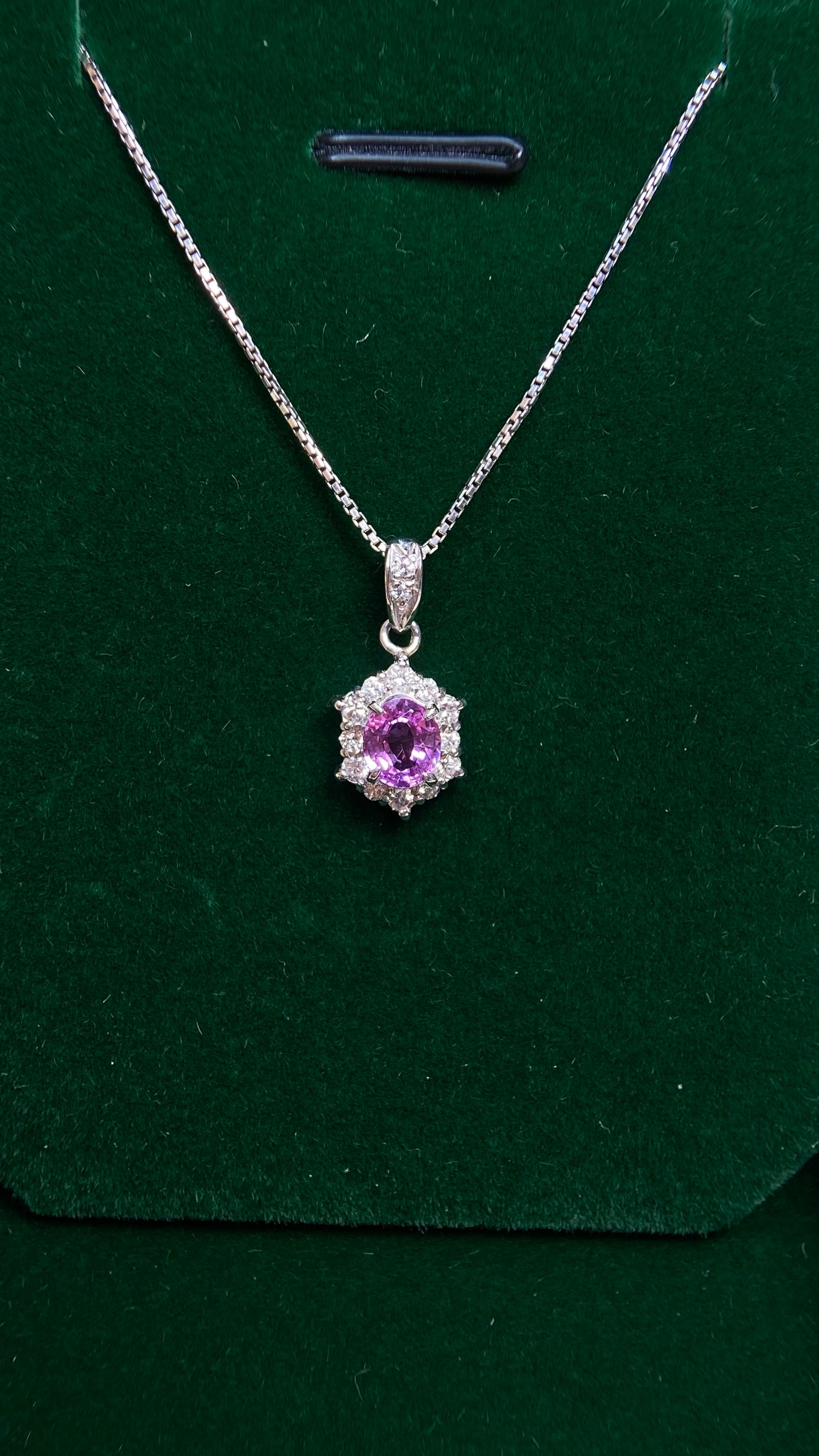 Pt850 platinum&Pink sapphire&Diamond Necklace| Pink sapphire: 0.74ct｜Diamonds：0.23ct｜Japanese Vintage Estate Jewelry -BOPV