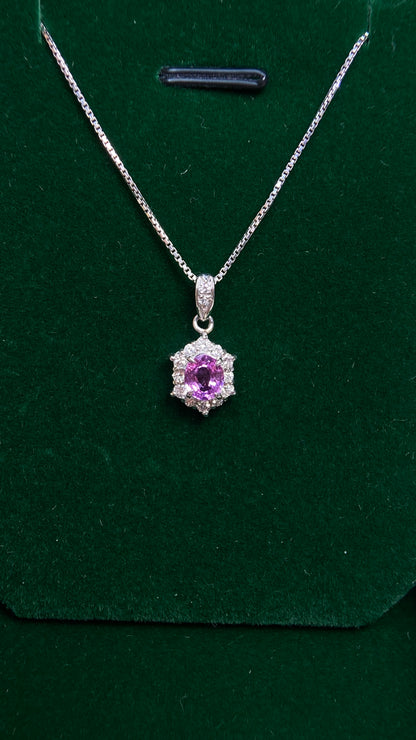 Pt850 platinum&Pink sapphire&Diamond Necklace| Pink sapphire: 0.74ct｜Diamonds：0.23ct｜Japanese Vintage Estate Jewelry -BOPV