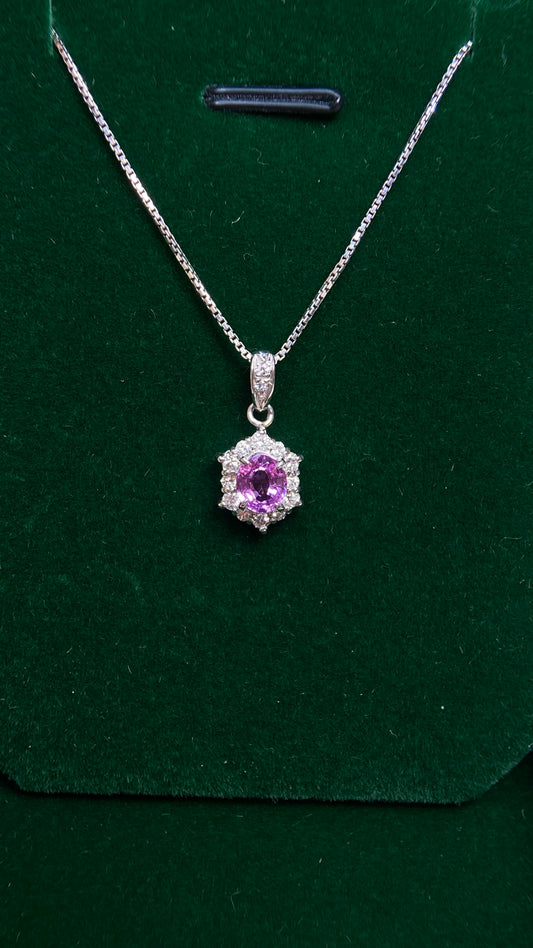 Pt850 platinum&Pink sapphire&Diamond Necklace| Pink sapphire: 0.74ct｜Diamonds：0.23ct｜Japanese Vintage Estate Jewelry -BOPV