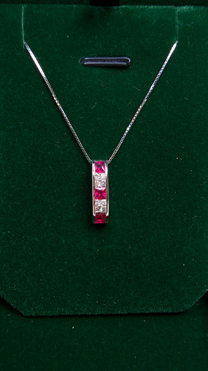 Pt900 Platinum/Pt850 Platinum& Ruby&Diamond Necklace|Rubys: 0.61ct｜Diamonds：0.21ct｜Japanese Vintage Estate Jewelry -BQVE