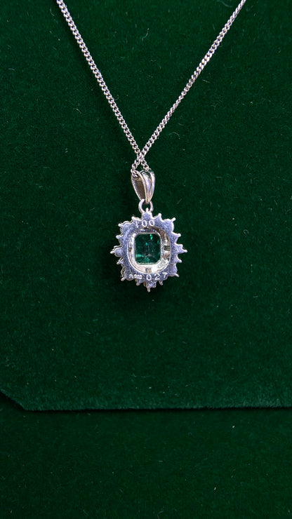 Pt900 platinum/Pt850 platinum&Emerald&Diamond Necklace| Emerald: 1.00ct｜Diamonds：0.27ct｜Japanese Vintage Estate Jewelry -BGLQ