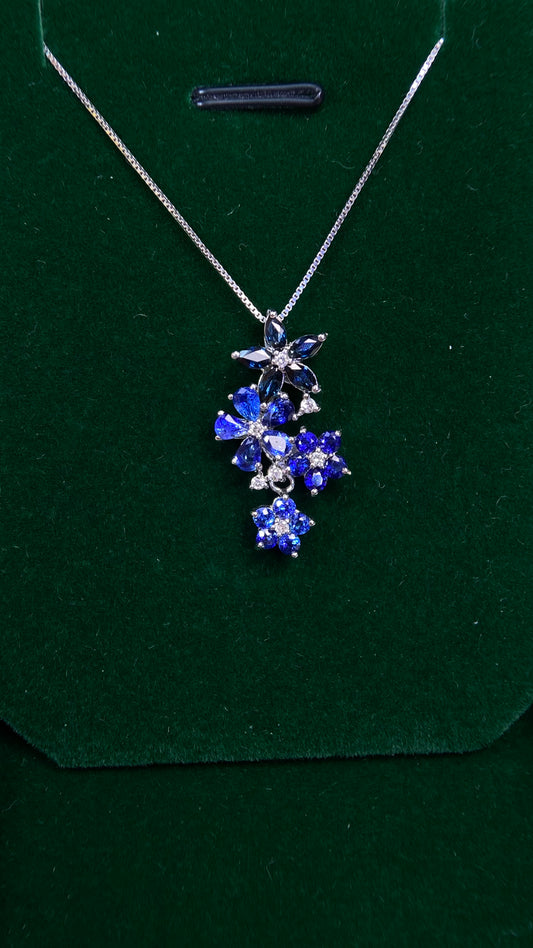 K18 White Gold&Sapphire&Diamond Necklace| Sapphires: 2.00ct｜Diamonds：0.09ct｜Japanese Vintage Estate Jewelry -BJPQ