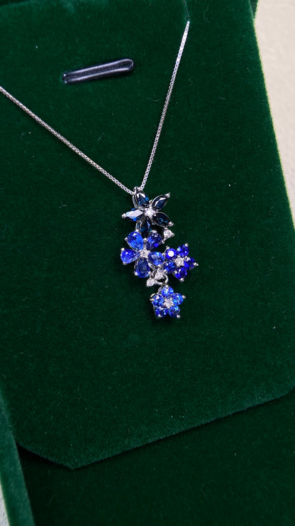 K18 White Gold&Sapphire&Diamond Necklace| Sapphires: 2.00ct｜Diamonds：0.09ct｜Japanese Vintage Estate Jewelry -BJPQ