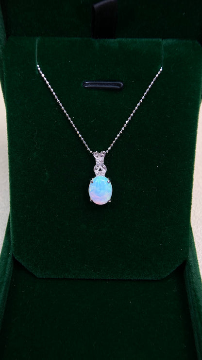 La Soma K18 White Gold&Opal&Diamond Necklace| Opal: 1.58ct｜Diamonds：0.05ct｜Japanese Vintage Estate Jewelry -BOUR