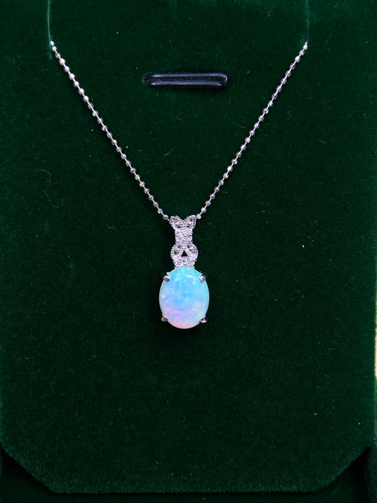 La Soma K18 White Gold&Opal&Diamond Necklace| Opal: 1.58ct｜Diamonds：0.05ct｜Japanese Vintage Estate Jewelry -BOUR