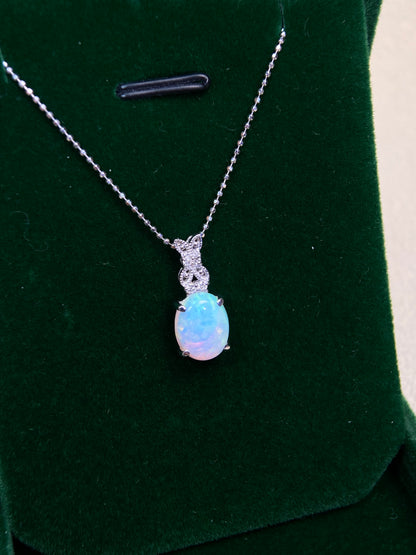 La Soma K18 White Gold&Opal&Diamond Necklace| Opal: 1.58ct｜Diamonds：0.05ct｜Japanese Vintage Estate Jewelry -BOUR