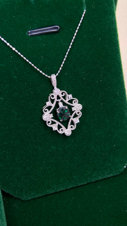 K18 White Gold&Emerald&Diamond Necklace| Trapiche Emerald: 0.57ct｜Diamonds：0.14ct｜Japanese Vintage Estate Jewelry -BPVU