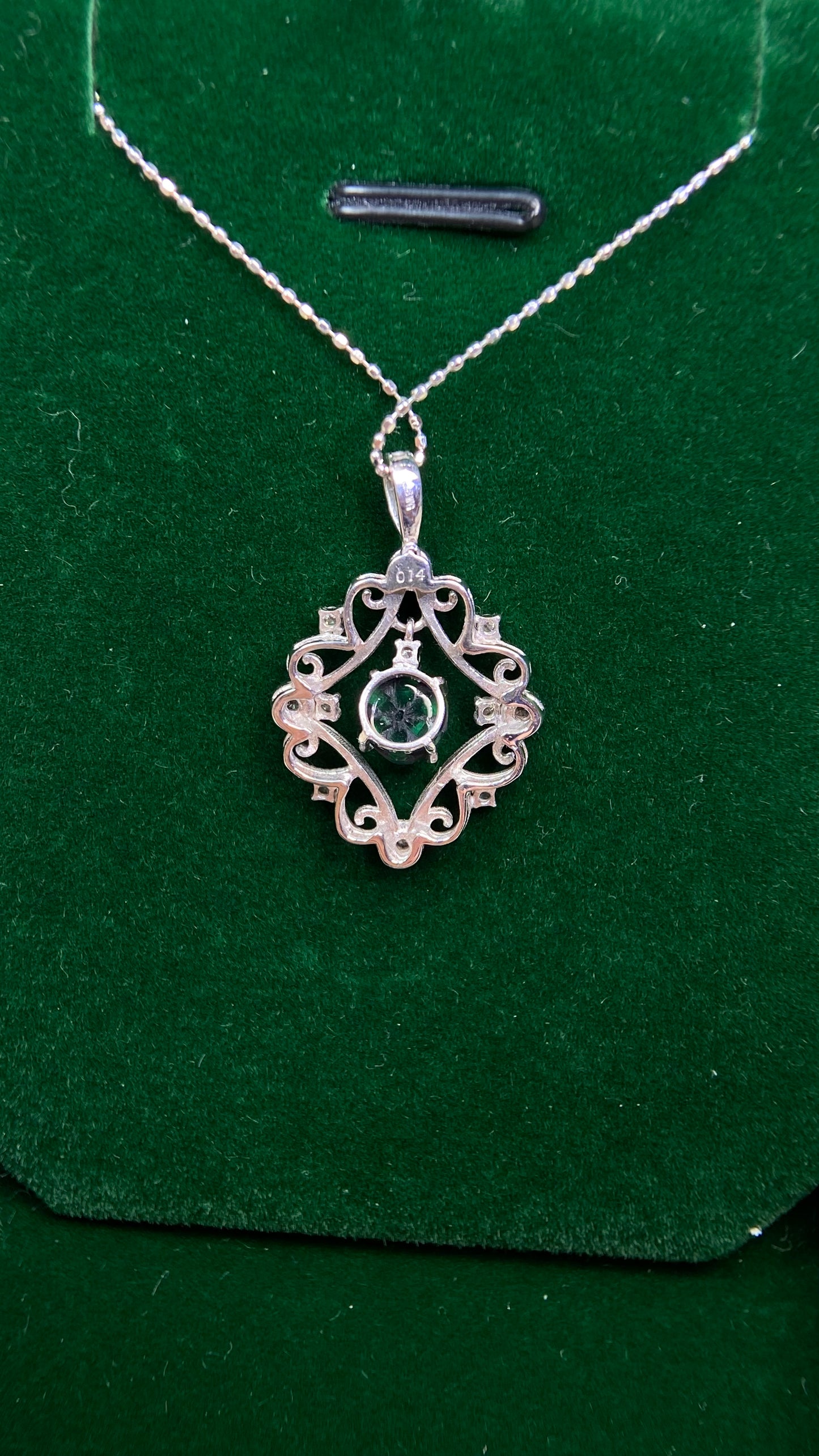 K18 White Gold&Emerald&Diamond Necklace| Trapiche Emerald: 0.57ct｜Diamonds：0.14ct｜Japanese Vintage Estate Jewelry -BPVU