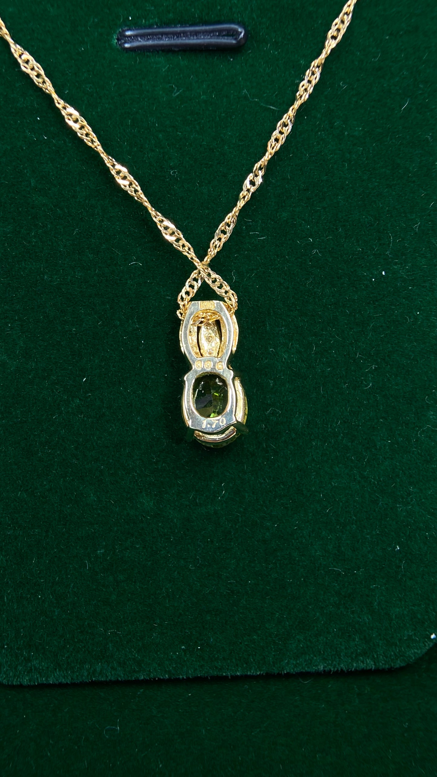 K18 Gold&Peridot&Diamond Necklace| Peridot: 1.70ct｜Diamonds：0.06ct｜Japanese Vintage Estate Jewelry -BQLO