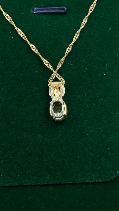 K18 Gold&Peridot&Diamond Necklace| Peridot: 1.70ct｜Diamonds：0.06ct｜Japanese Vintage Estate Jewelry -BQLO