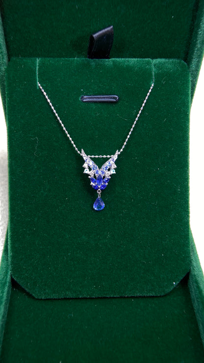 K18 White Gold&Sapphire&Paraiba Tourmaline&Diamond Necklace| Sapphires: 0.30/0.46ct｜Paraiba Tourmaline: 0.02ct|Diamonds：0.04ct｜Japanese Vintage Estate Jewelry -BPMR