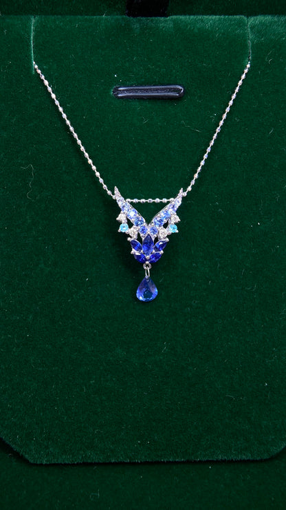 K18 White Gold&Sapphire&Paraiba Tourmaline&Diamond Necklace| Sapphires: 0.30/0.46ct｜Paraiba Tourmaline: 0.02ct|Diamonds：0.04ct｜Japanese Vintage Estate Jewelry -BPMR