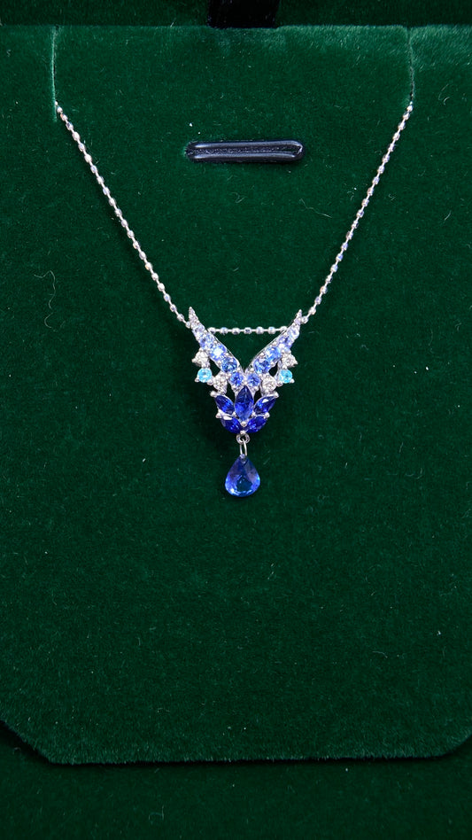 K18 White Gold&Sapphire&Paraiba Tourmaline&Diamond Necklace| Sapphires: 0.30/0.46ct｜Paraiba Tourmaline: 0.02ct|Diamonds：0.04ct｜Japanese Vintage Estate Jewelry -BPMR