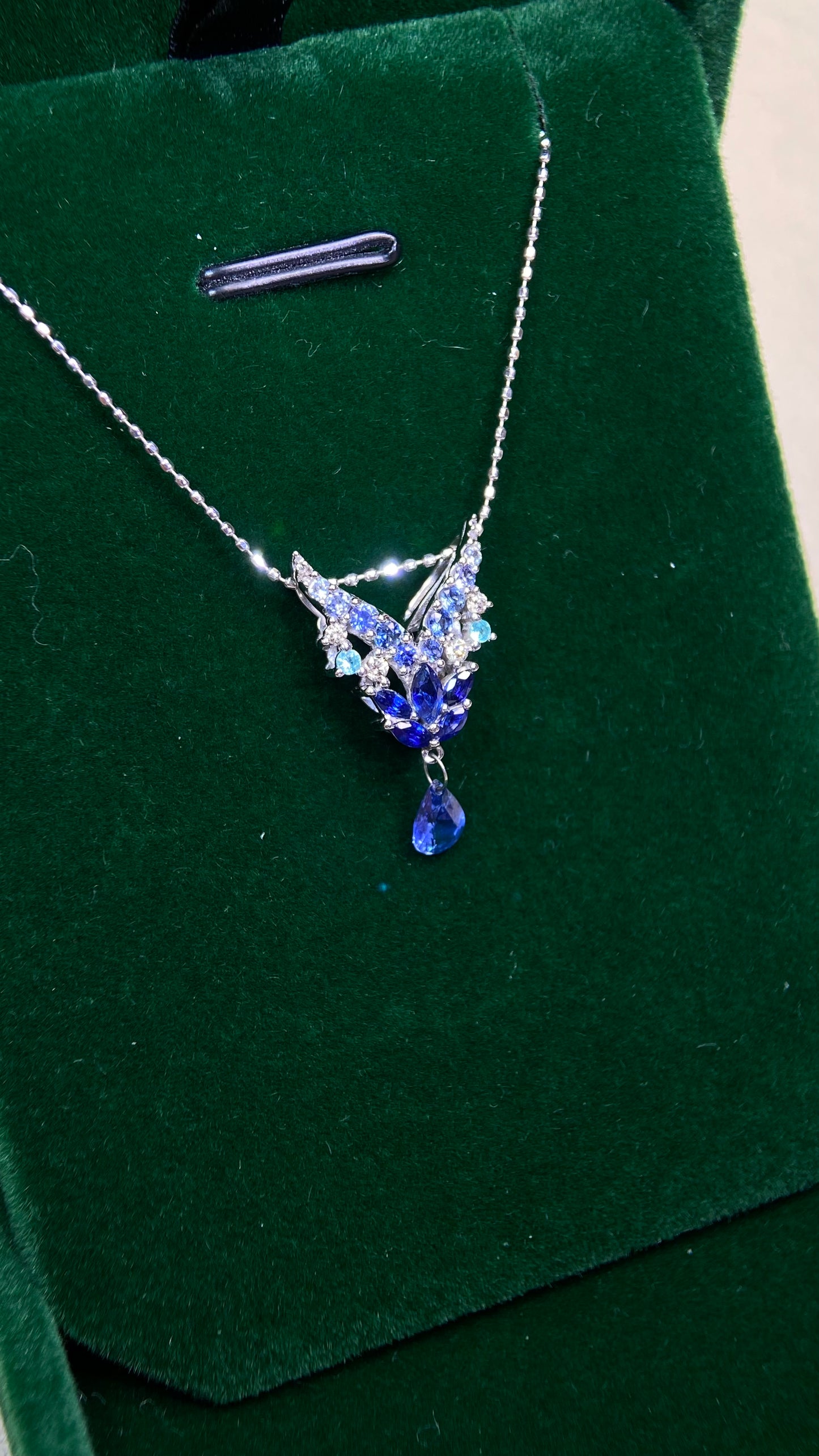 K18 White Gold&Sapphire&Paraiba Tourmaline&Diamond Necklace| Sapphires: 0.30/0.46ct｜Paraiba Tourmaline: 0.02ct|Diamonds：0.04ct｜Japanese Vintage Estate Jewelry -BPMR