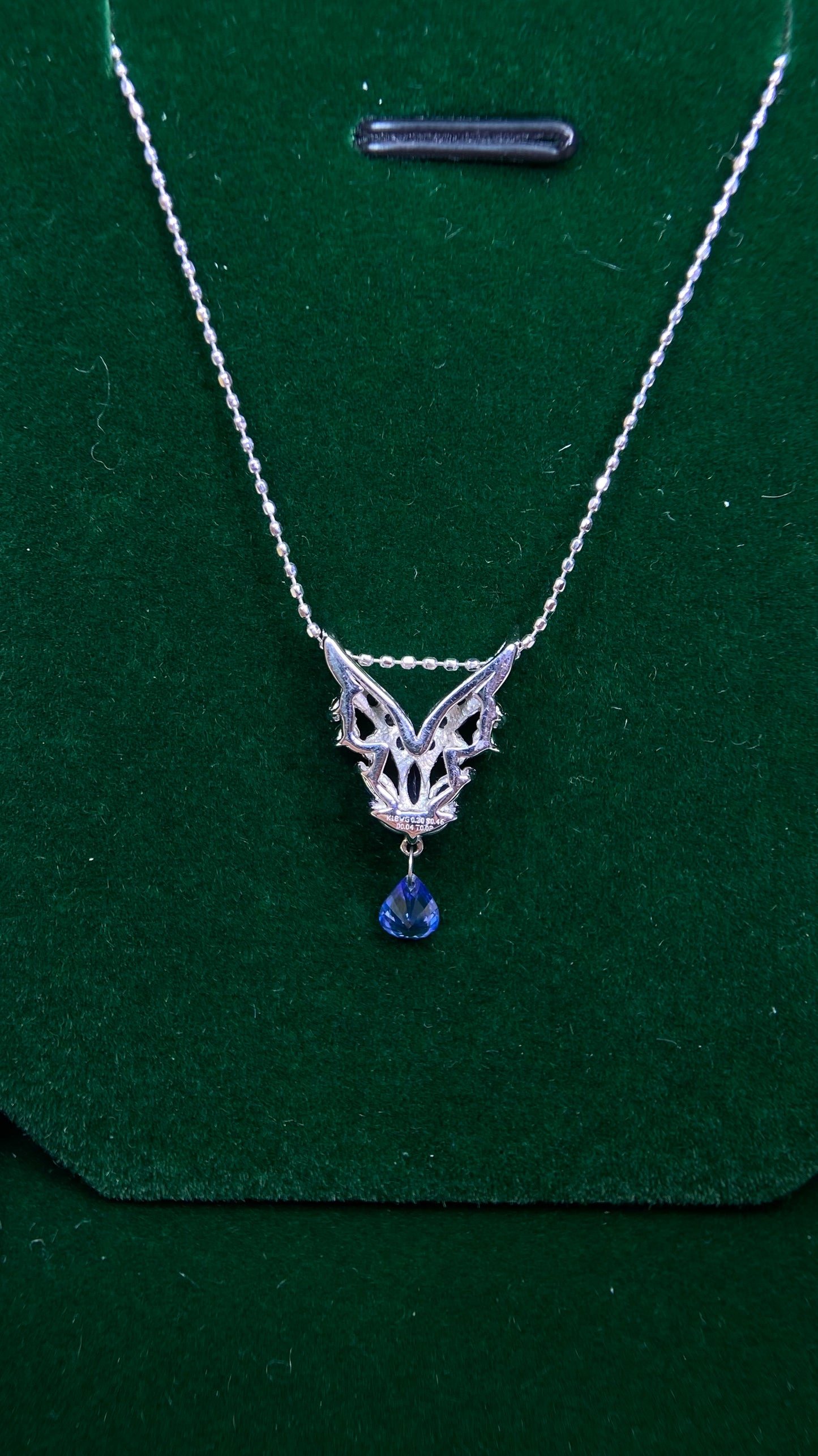 K18 White Gold&Sapphire&Paraiba Tourmaline&Diamond Necklace| Sapphires: 0.30/0.46ct｜Paraiba Tourmaline: 0.02ct|Diamonds：0.04ct｜Japanese Vintage Estate Jewelry -BPMR