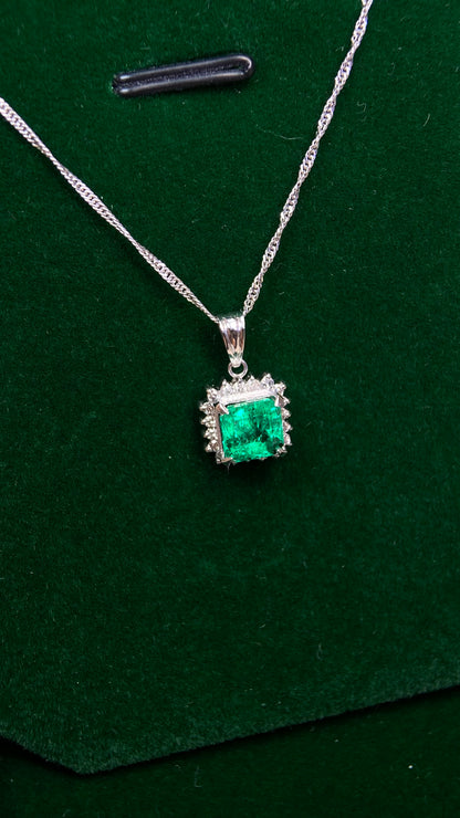 Pt platinum/Pt850 platinum&Emerald&Diamond Necklace| Emerald: 1.22ct｜Diamonds：0.17ct｜Japanese Vintage Estate Jewelry -BFDV