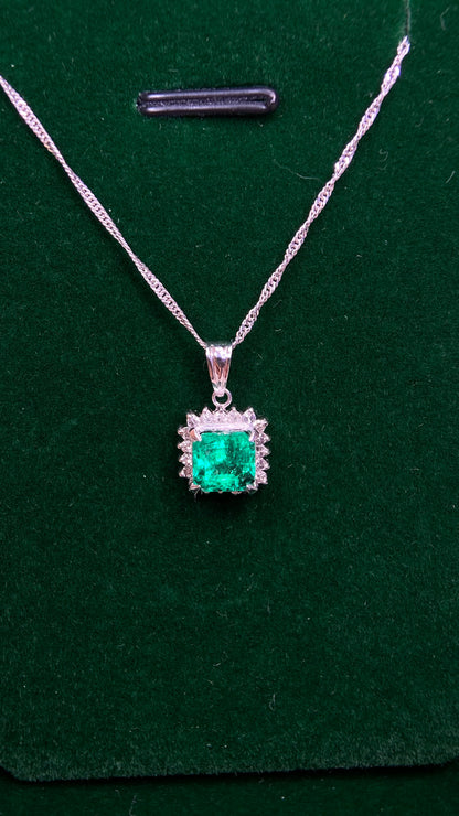Pt platinum/Pt850 platinum&Emerald&Diamond Necklace| Emerald: 1.22ct｜Diamonds：0.17ct｜Japanese Vintage Estate Jewelry -BFDV