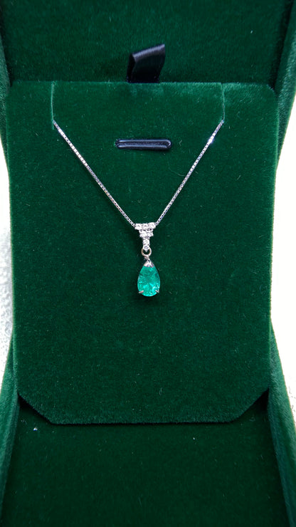 K18 White Gold&Emerald&Diamond Necklace| Emerald: 1.09ct｜Diamonds：0.10ct｜Japanese Vintage Estate Jewelry -BPTF