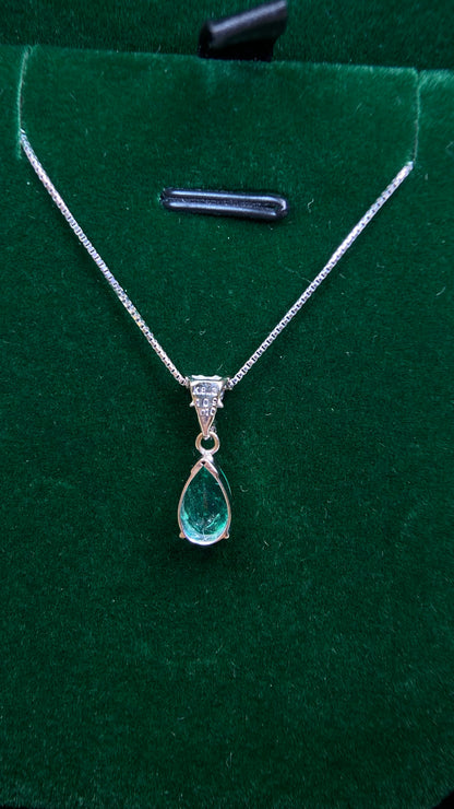 K18 White Gold&Emerald&Diamond Necklace| Emerald: 1.09ct｜Diamonds：0.10ct｜Japanese Vintage Estate Jewelry -BPTF