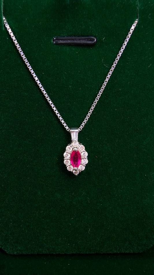 Pt900 platinum/Pt850 platinum&Ruby&Diamond Necklace| Ruby: 0.36ct｜Diamonds：0.35ct｜Japanese Vintage Estate Jewelry -BHRG