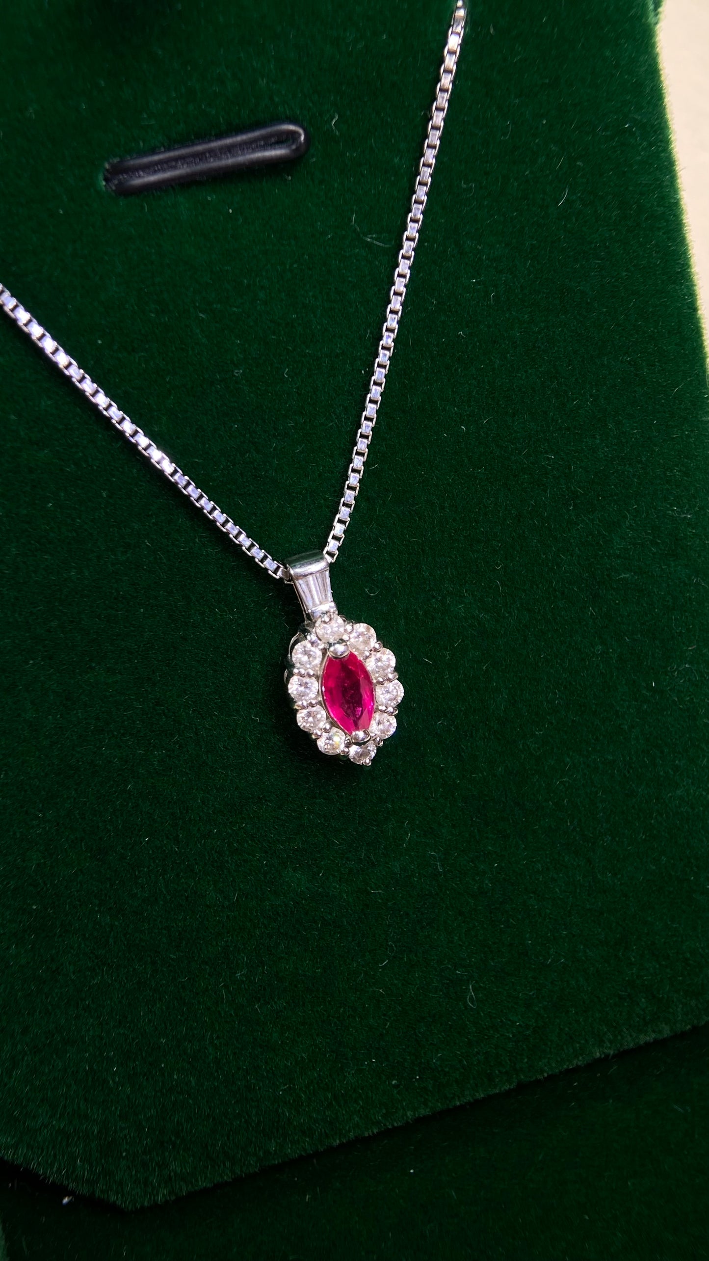 Pt900 platinum/Pt850 platinum&Ruby&Diamond Necklace| Ruby: 0.36ct｜Diamonds：0.35ct｜Japanese Vintage Estate Jewelry -BHRG