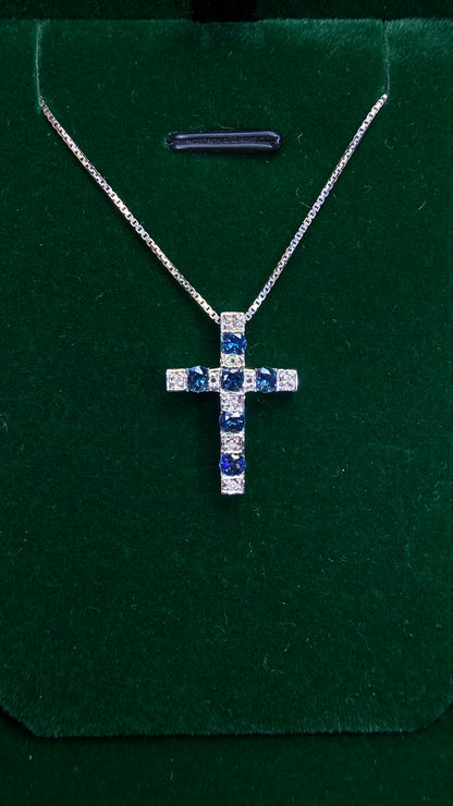 K18 White Gold&Sapphire&Diamond Necklace| Sapphires: 0.75ct｜Diamonds：0.04ct｜Japanese Vintage Estate Jewelry -BJGW