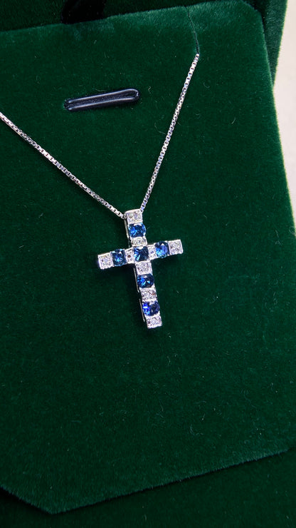 K18 White Gold&Sapphire&Diamond Necklace| Sapphires: 0.75ct｜Diamonds：0.04ct｜Japanese Vintage Estate Jewelry -BJGW