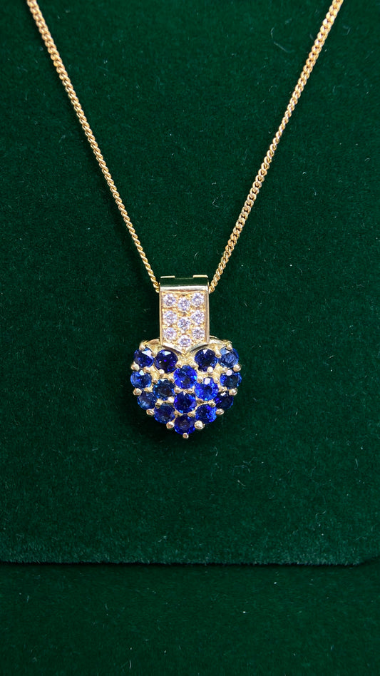 K18 Gold/750‰ Gold&Sapphire&Diamond Necklace| Sapphires: 1.46ct｜Diamonds：0.12ct｜Japanese Vintage Estate Jewelry -BQNG