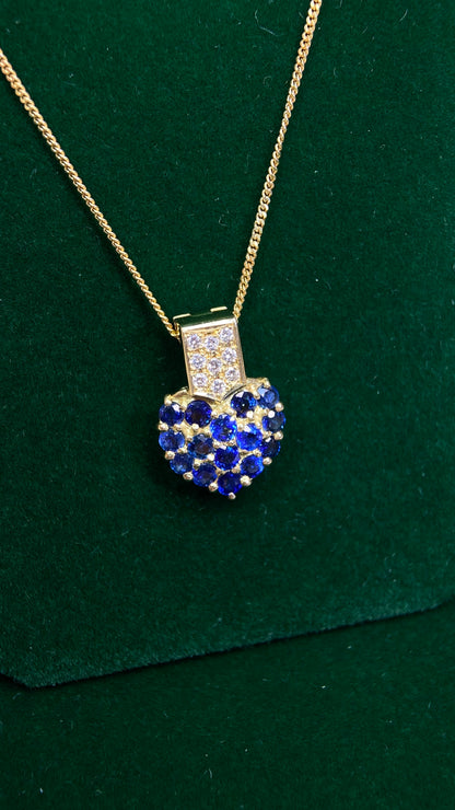 K18 Gold/750‰ Gold&Sapphire&Diamond Necklace| Sapphires: 1.46ct｜Diamonds：0.12ct｜Japanese Vintage Estate Jewelry -BQNG
