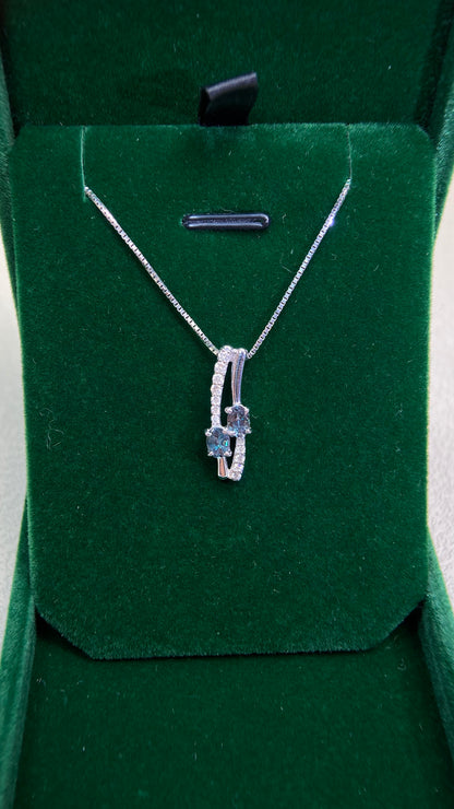 18K White Gold/750‰ White Gold&Alexandrite&Diamond Necklace| Alexandrites: 0.67ct ｜Diamonds：0.15ct｜Japanese Vintage Estate Jewelry -BQGJ