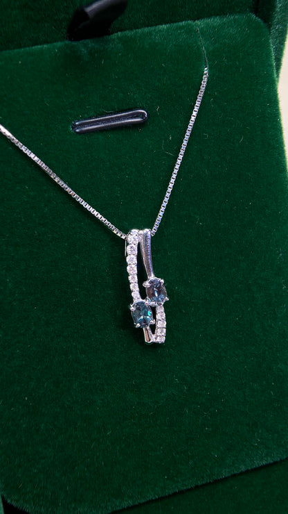 18K White Gold/750‰ White Gold&Alexandrite&Diamond Necklace| Alexandrites: 0.67ct ｜Diamonds：0.15ct｜Japanese Vintage Estate Jewelry -BQGJ