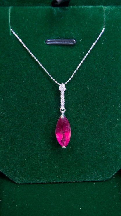 K18 White Gold&Rubellite Tourmaline&Diamond Necklace| Rubellite Tourmaline: 3.94ct ｜Diamonds：0.17ct｜Japanese Vintage Estate Jewelry -BCBN