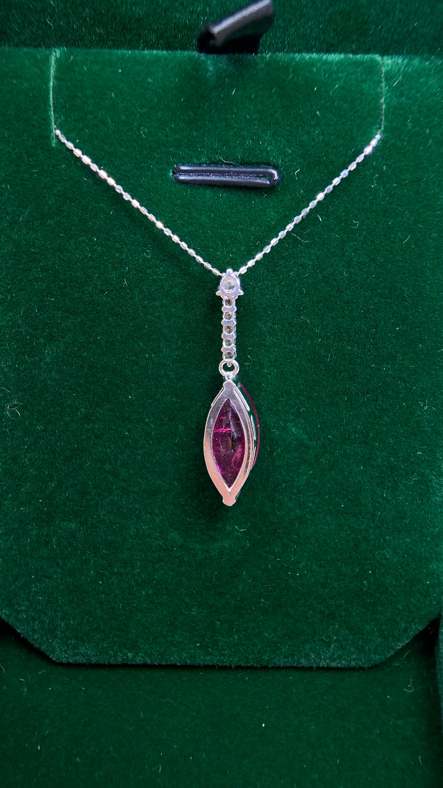 K18 White Gold&Rubellite Tourmaline&Diamond Necklace| Rubellite Tourmaline: 3.94ct ｜Diamonds：0.17ct｜Japanese Vintage Estate Jewelry -BCBN