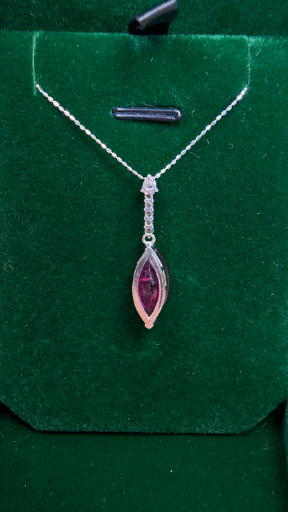 K18 White Gold&Rubellite Tourmaline&Diamond Necklace| Rubellite Tourmaline: 3.94ct ｜Diamonds：0.17ct｜Japanese Vintage Estate Jewelry -BCBN