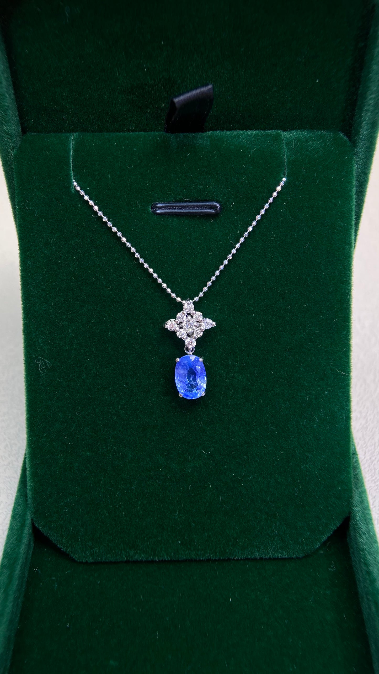 Pt850 platinum/Pt900 platinum&Sapphire&Diamond Necklace|Sapphire: 2.336ct Sri Lanka-No Heat｜Diamonds：0.28ct｜Japanese Vintage Estate Jewelry -ADUF