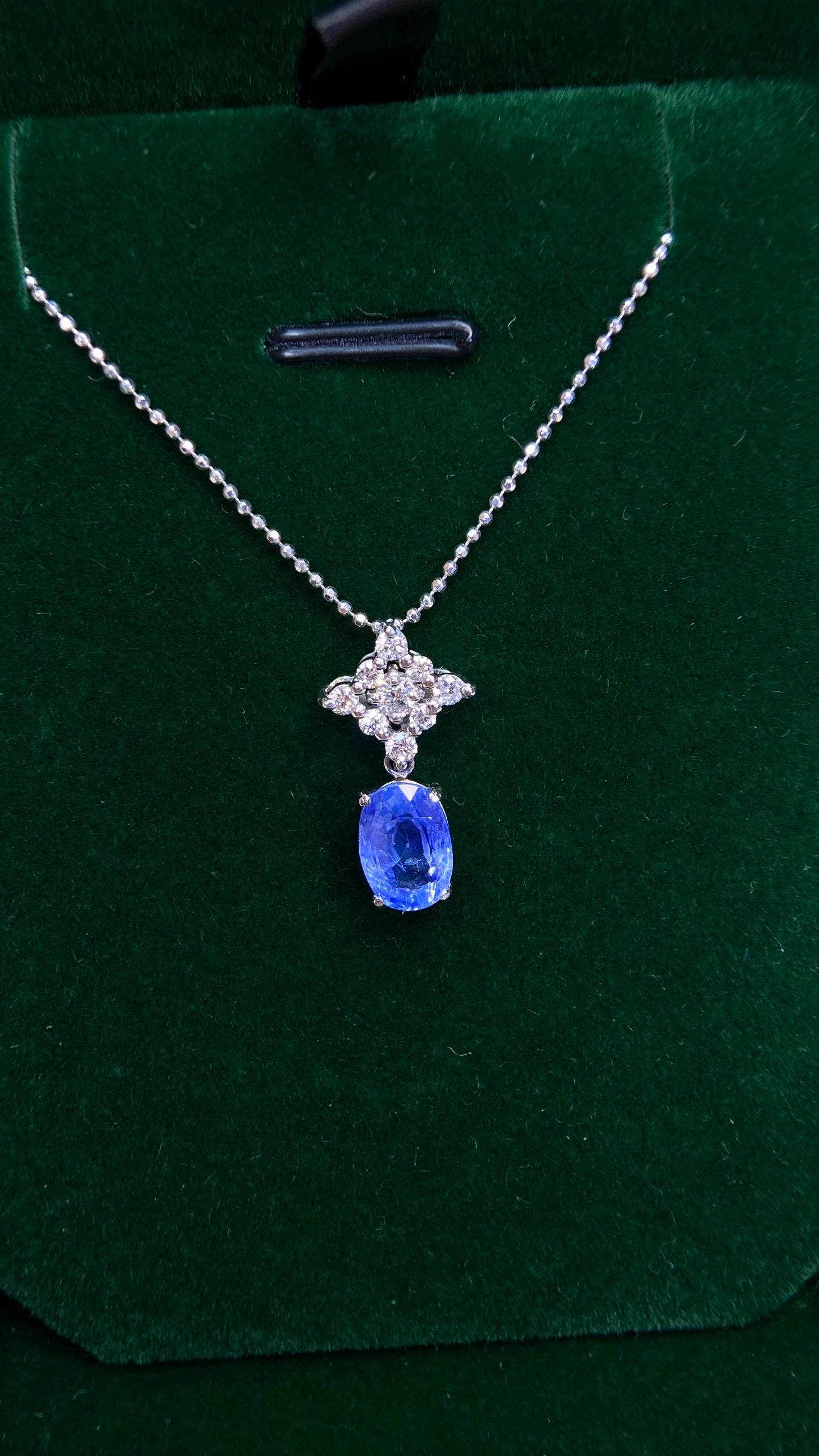 Pt850 platinum/Pt900 platinum&Sapphire&Diamond Necklace|Sapphire: 2.336ct Sri Lanka-No Heat｜Diamonds：0.28ct｜Japanese Vintage Estate Jewelry -ADUF