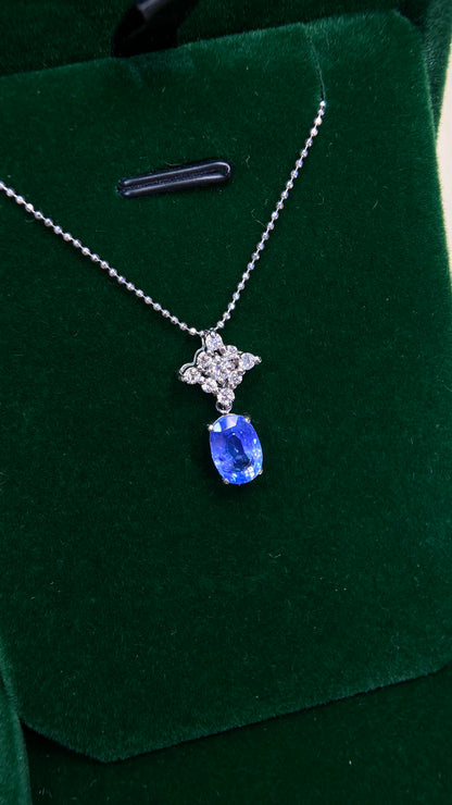 Pt850 platinum/Pt900 platinum&Sapphire&Diamond Necklace|Sapphire: 2.336ct Sri Lanka-No Heat｜Diamonds：0.28ct｜Japanese Vintage Estate Jewelry -ADUF
