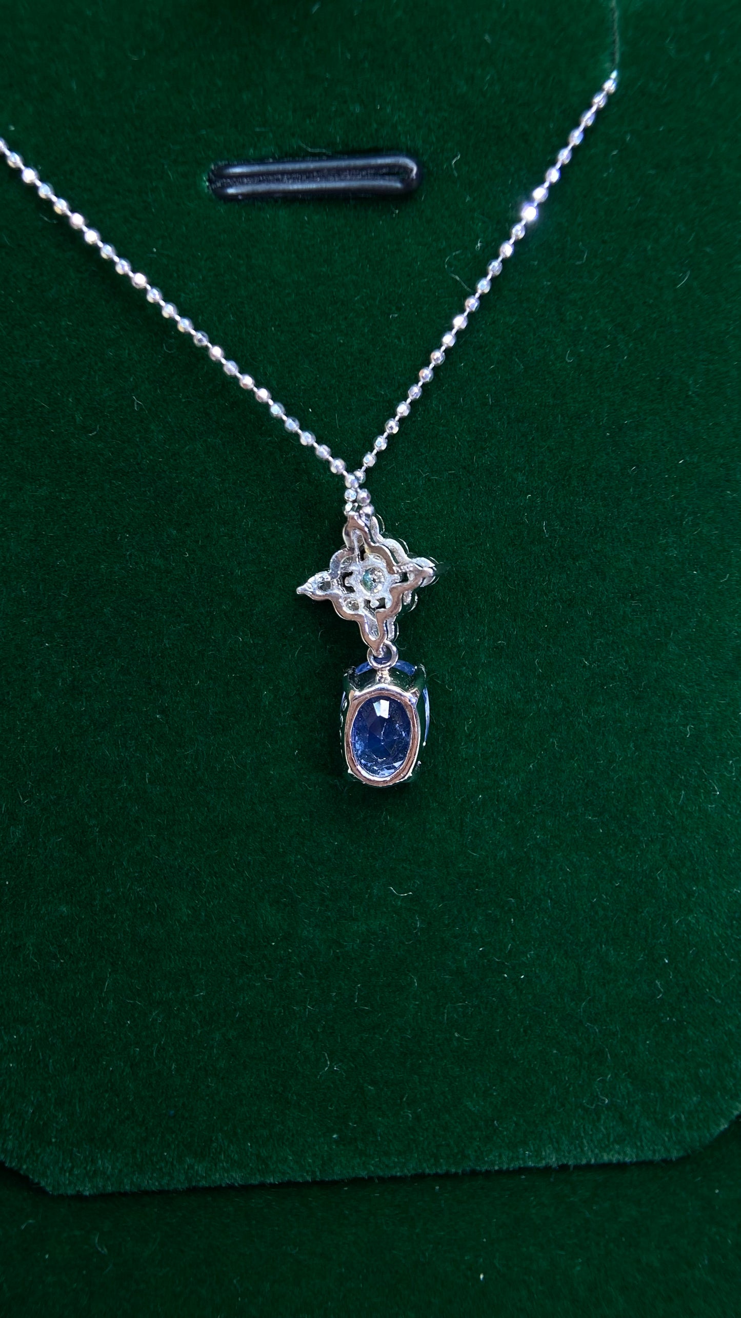 Pt850 platinum/Pt900 platinum&Sapphire&Diamond Necklace|Sapphire: 2.336ct Sri Lanka-No Heat｜Diamonds：0.28ct｜Japanese Vintage Estate Jewelry -ADUF