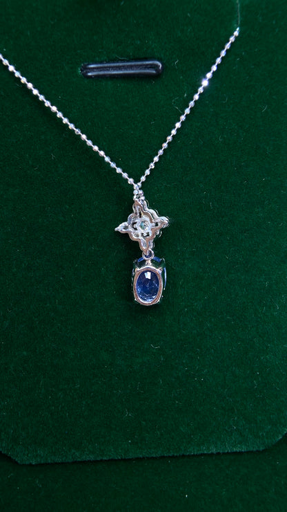 Pt850 platinum/Pt900 platinum&Sapphire&Diamond Necklace|Sapphire: 2.336ct Sri Lanka-No Heat｜Diamonds：0.28ct｜Japanese Vintage Estate Jewelry -ADUF