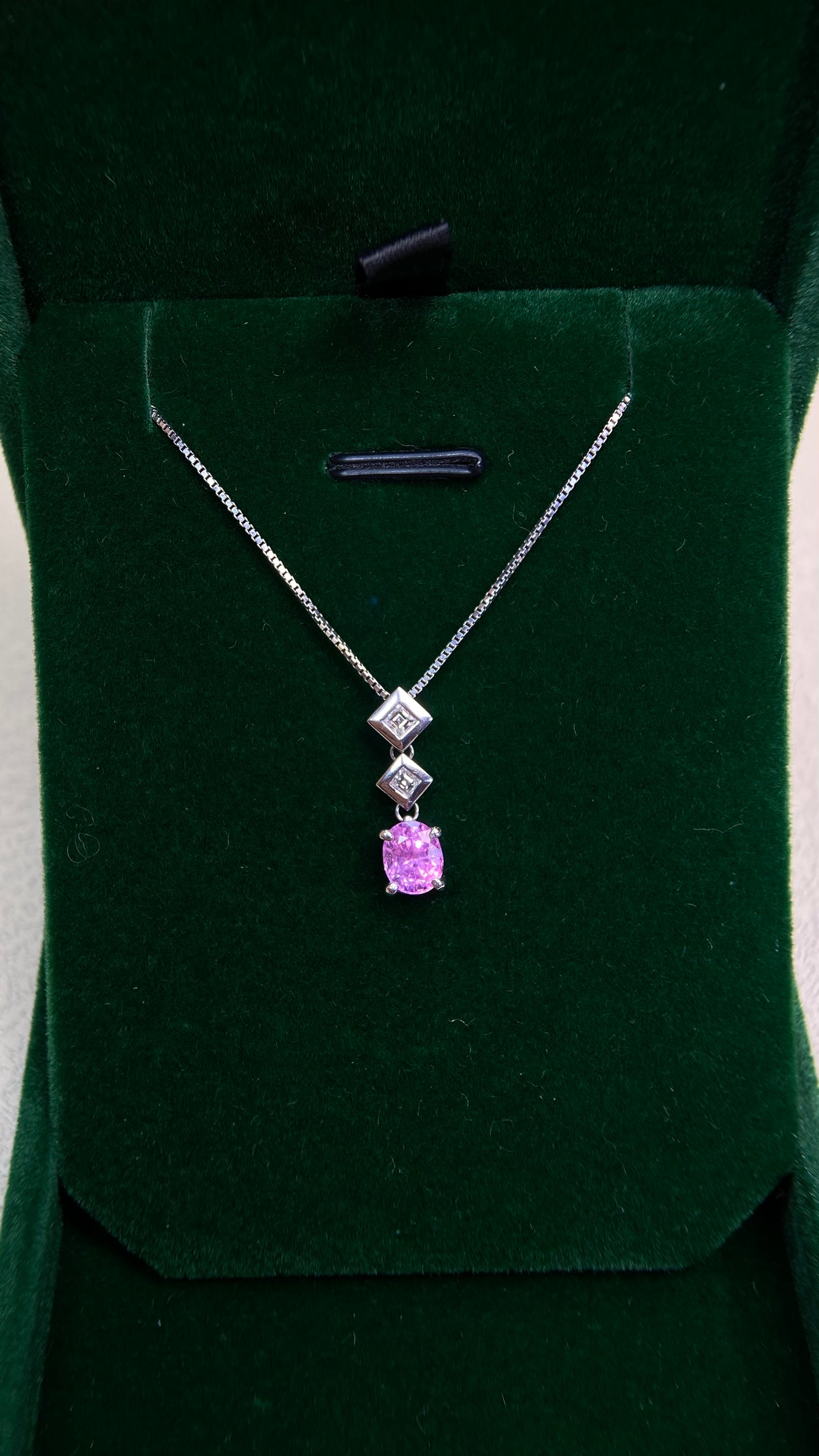 Pt850 platinum/Pt900 platinum&Pink sapphire&Diamond Necklace| Pink sapphire: 1.07ct Sri Lanka｜Diamonds：0.10ct｜Japanese Vintage Estate Jewelry -BKKL