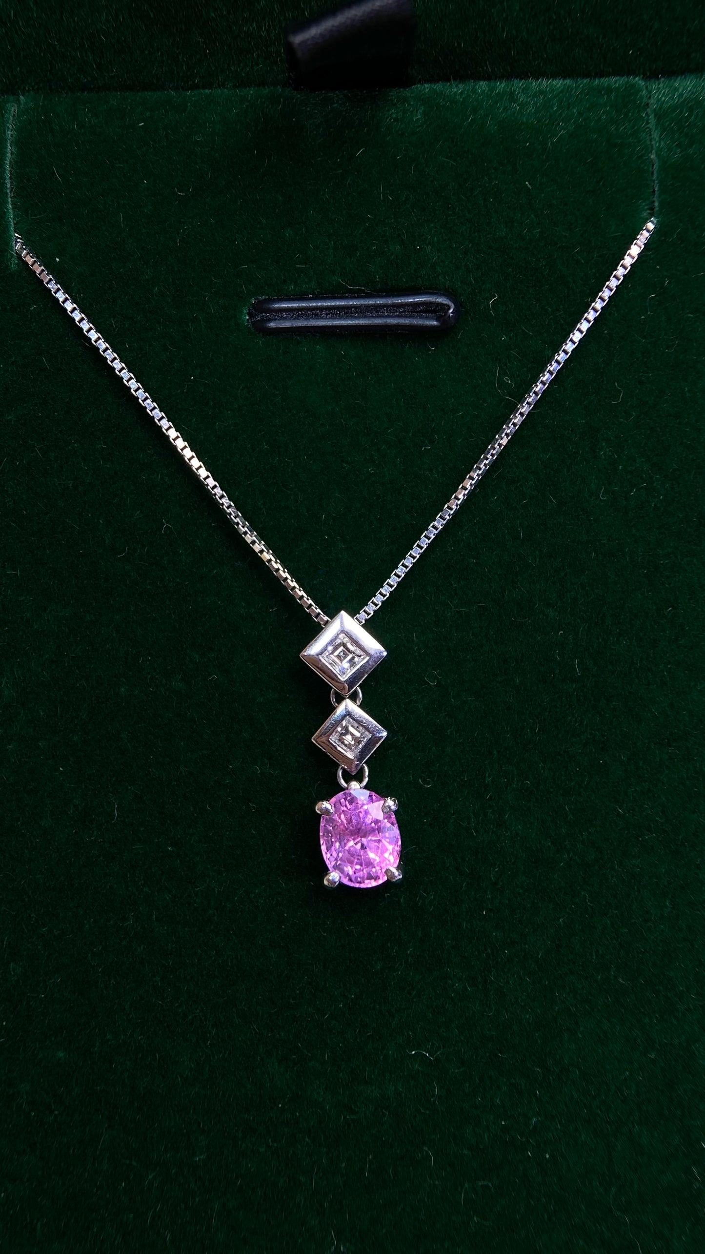 Pt850 platinum/Pt900 platinum&Pink sapphire&Diamond Necklace| Pink sapphire: 1.07ct Sri Lanka｜Diamonds：0.10ct｜Japanese Vintage Estate Jewelry -BKKL