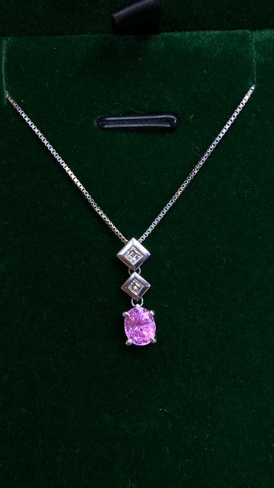 Pt850 platinum/Pt900 platinum&Pink sapphire&Diamond Necklace| Pink sapphire: 1.07ct Sri Lanka｜Diamonds：0.10ct｜Japanese Vintage Estate Jewelry -BKKL