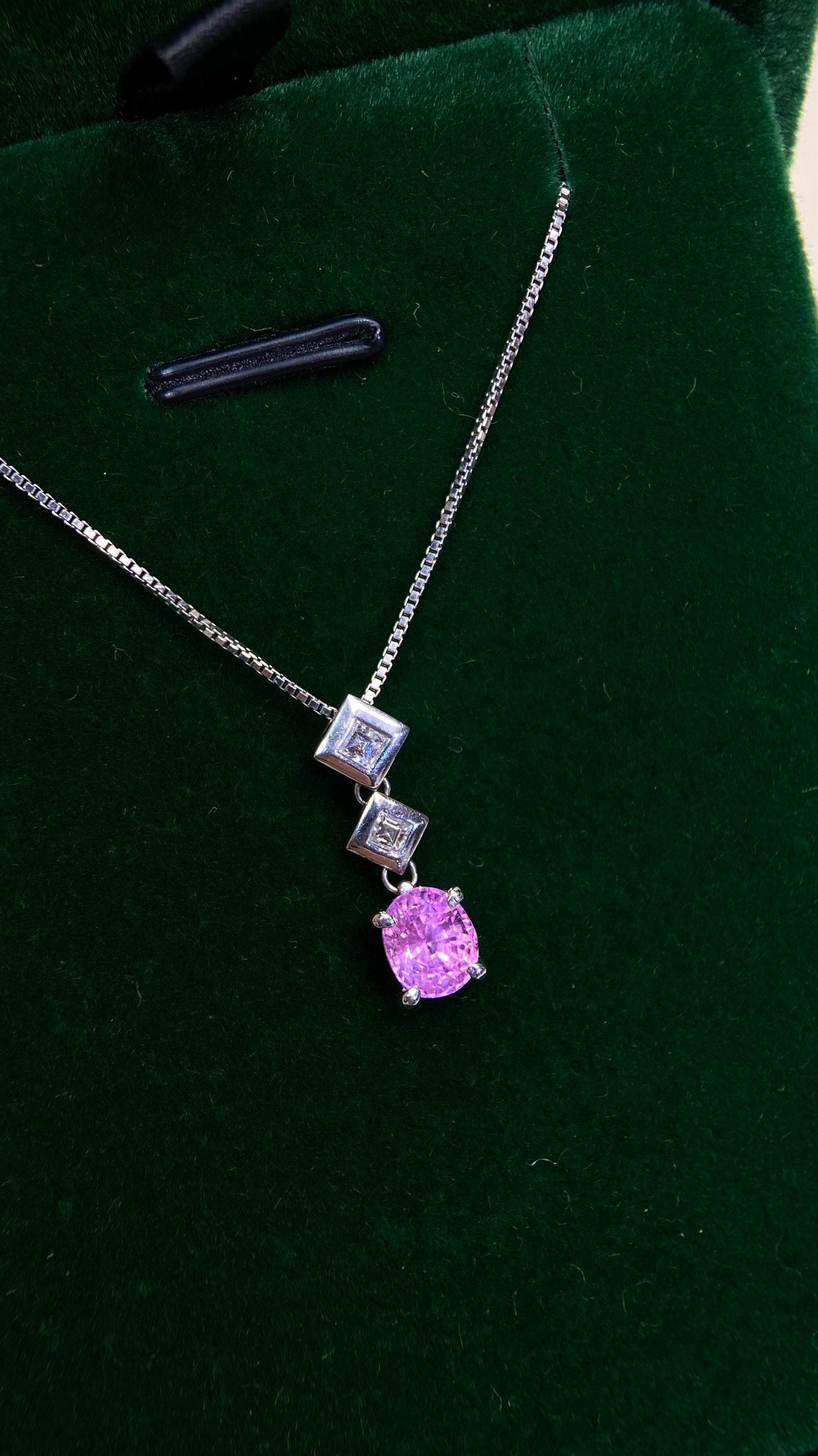 Pt850 platinum/Pt900 platinum&Pink sapphire&Diamond Necklace| Pink sapphire: 1.07ct Sri Lanka｜Diamonds：0.10ct｜Japanese Vintage Estate Jewelry -BKKL