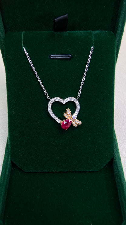 K18 Gold/K18 White Gold&Ruby&Diamond Necklace| Ruby: 1.06ct｜Diamonds：0.43ct｜Japanese Vintage Estate Jewelry -BKCE