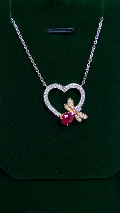 K18 Gold/K18 White Gold&Ruby&Diamond Necklace| Ruby: 1.06ct｜Diamonds：0.43ct｜Japanese Vintage Estate Jewelry -BKCE